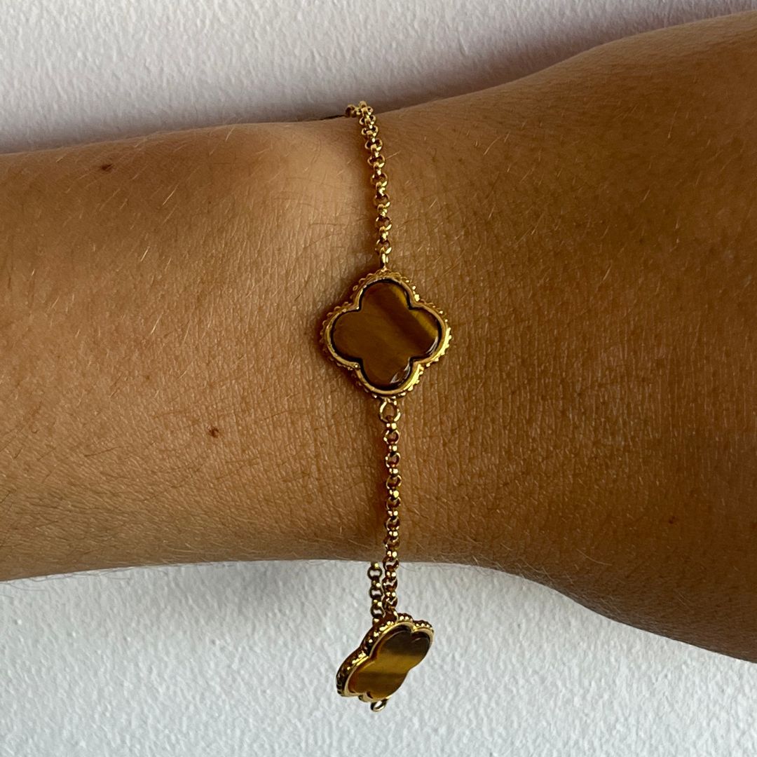 Clover Tiger Eye Gold Bracelet 2